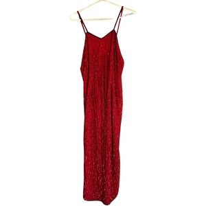 Vintage 90's Red Beaded Silk Full Length Evening Dress - XL
